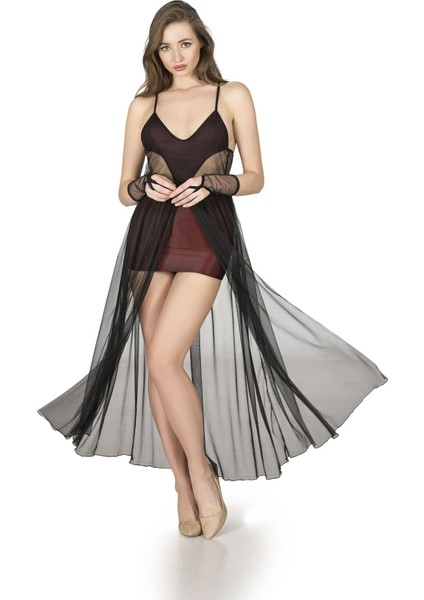 Bordo Şifon Fantezi Gecelik - M071 - Beden S/m Sptgl