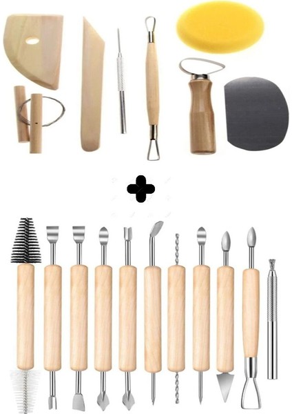 Seramik Başlangıç Seti 19 Parça Modelaj Modelleme Heykel Çömlek Sanatsal Oyma Seti Hobi Eğitim