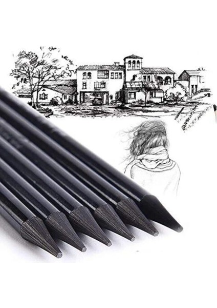 Odunsuz Kömür Kalemi, 6 Lı Set, Çizim Kalemi, Füzen, Eskiz Kalemi, Sanatsal