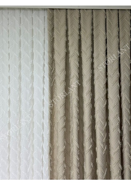 Puffy Herringbone Vizon Desenli Keten Fon Perde L Ürün Sık Pile L Aksesuar Hediyeli L Tek Kanat fiyatları