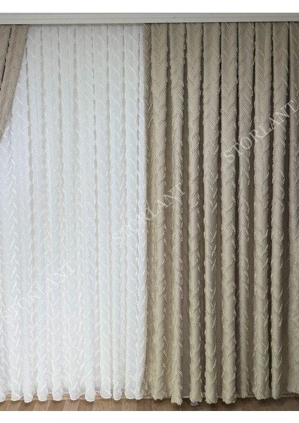 Puffy Herringbone Vizon Desenli Keten Fon Perde L Ürün Sık Pile L Aksesuar Hediyeli L Tek Kanat modelleri
