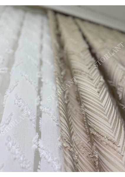 Puffy Herringbone Vizon Desenli Keten Fon Perde L Ürün Sık Pile L Aksesuar Hediyeli L Tek Kanat indirimleri