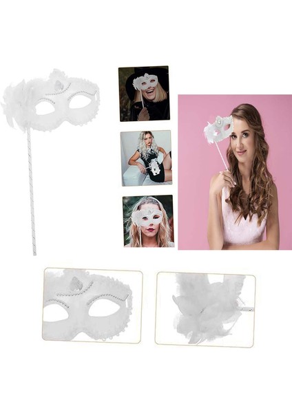 Beyaz Işıltılı Tutmalı Fotoğraf Çekimi Maskesi 18X29 cm (4915)