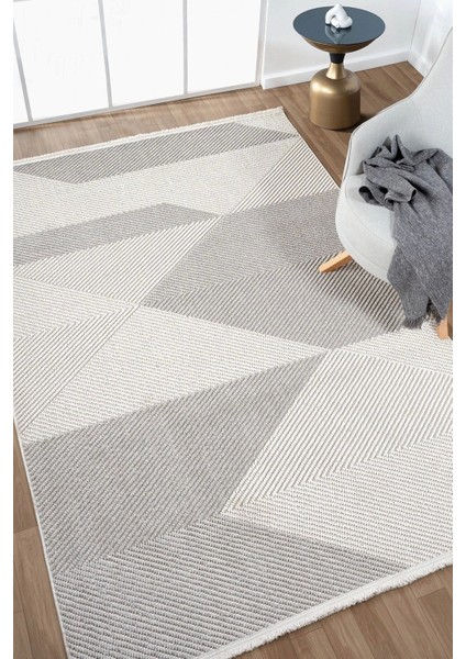 Gri Beyaz Yumuşak Dokulu Halı Kilim Salon Mutfak Koridor Yolluk Dokuma Makine Halısı 0013