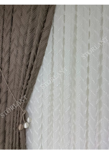 Puffy Herringbone Keten Tül Perde | Ağır Gramajlı, 1/3 Sık Pileli, Ütü Gerektirmez