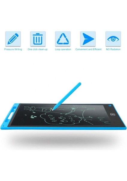 Writing Tablet LCD 8.5 Inç Dijital Kalemli Çizim Yazı Tahtası Grafik Not Yazma Eğitim Tableti Mavi