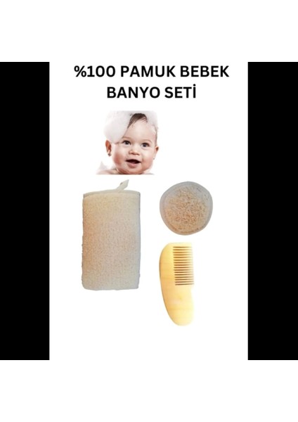 %100 Doğal Pamuk Bebek Banyo Lifi, Doğal Pamuklu Bebek Yüz Lifi, Bebek Limon Ağacı Ahşap Tarak Set