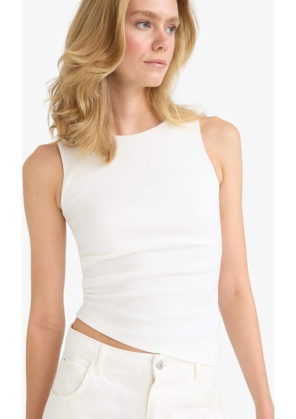 Slim Fit Dar Kesim Bisiklet Yaka Ribana Atlet F6275AX25AU