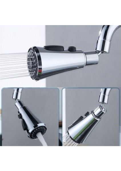 360 Derece Dönebilen- 3 Mod Krom Yağmur Püskürtme Borulu Kubar Musluk Ucu (4741) modelleri