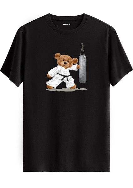 Karateci Ayıcık Baskılı Uniseks Tişört - %100 Pamuk Premium Kumaş Regular Tasarım T-Shirt