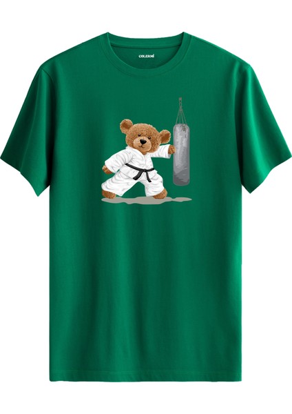 Karateci Ayıcık Baskılı Uniseks Tişört - %100 Pamuk Premium Kumaş Regular Tasarım T-Shirt