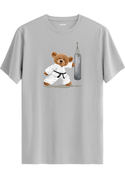 Karateci Ayıcık Baskılı Uniseks Tişört - %100 Pamuk Premium Kumaş Regular Tasarım T-Shirt