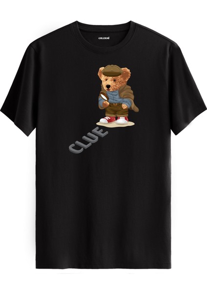 Clue Ayıcık Baskılı Tişört - %100 Pamuk Premium Kumaş Dedektif Ayıcık Tasarım T-Shirt