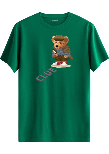 Clue Ayıcık Baskılı Tişört - %100 Pamuk Premium Kumaş Dedektif Ayıcık Tasarım T-Shirt