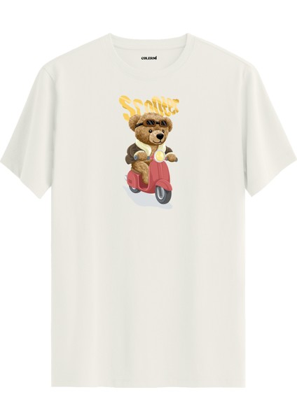 Scooter Ayıcık Baskılı Uniseks Tişört - %100 Pamuk Premium Kumaş Regular Tasarım T-Shirt