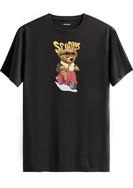 Scooter Ayıcık Baskılı Uniseks Tişört - %100 Pamuk Premium Kumaş Regular Tasarım T-Shirt