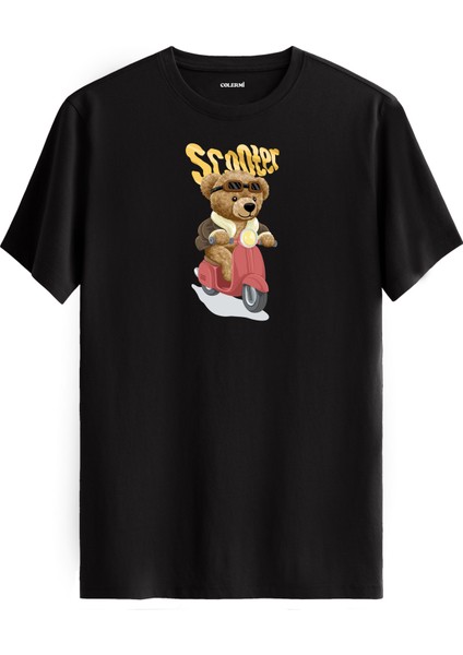 Scooter Ayıcık Baskılı Uniseks Tişört - %100 Pamuk Premium Kumaş Regular Tasarım T-Shirt