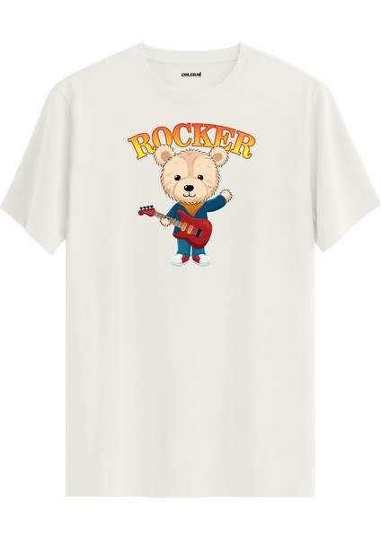 Rocker Ayıcık Baskılı Tişört - %100 Pamuk Eğlenceli Müzik Temalı Tasarım T-Shirt