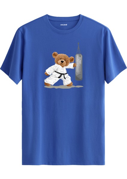 Karateci Ayıcık Baskılı Uniseks Tişört - %100 Pamuk Premium Kumaş Regular Tasarım T-Shirt