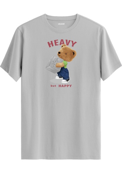 Ağırlık Kaldıran Mutlu Ayı Baskılı Siyah Tişört - %100 Pamuk Spor Tasarım T-Shirt