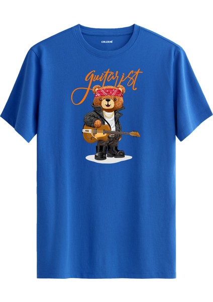 Gitarist Ayıcık Baskılı Tişört - %100 Pamuk Premium Kumaş Rock Bear Tasarım T-Shirt