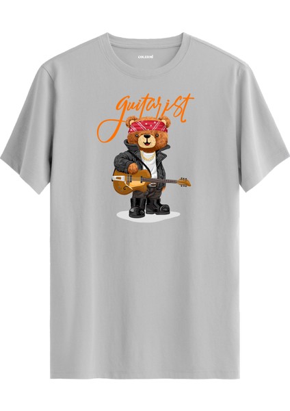 Gitarist Ayıcık Baskılı Tişört - %100 Pamuk Premium Kumaş Rock Bear Tasarım T-Shirt
