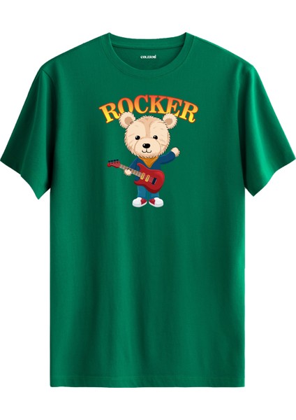 Rocker Ayıcık Baskılı Tişört - %100 Pamuk Eğlenceli Müzik Temalı Tasarım T-Shirt