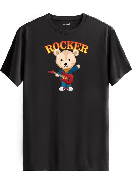 Rocker Ayıcık Baskılı Tişört - %100 Pamuk Eğlenceli Müzik Temalı Tasarım T-Shirt