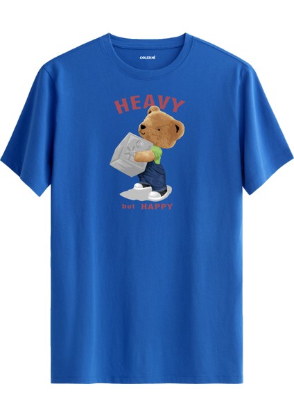 Ağırlık Kaldıran Mutlu Ayı Baskılı Siyah Tişört - %100 Pamuk Spor Tasarım T-Shirt