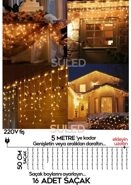 Sarkıt LED Işık 5 Metre Premium Efekt Modlu 112 LED 16 Saçak Iç & Dış Süsleme 220V Fişli indirimleri