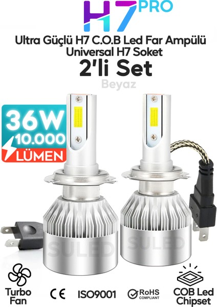 H7 Beyaz LED Araba Far Ampülü 36W Turbo Yeni Seri Süper Güçlü Cob LED Far Ampül
