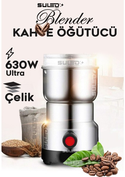 Kahve & Baharat Öğütücü 630W Paslanmaz Çelik 220V Fişli Öğütücü - Parçalayıcı