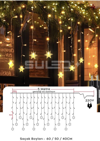 Kar Tanesi 5 Metre Modlu Perde LED Işık 19 Saçak Gün Işığı 220V Fişli Dekoratif Iç & Dış Mekan modelleri