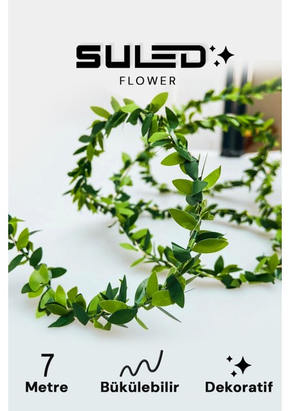 Yapay Çiçek 7 Metre Dekoratif Tel Sarmaşık Yeşil Yapraklı Taç Çiçek