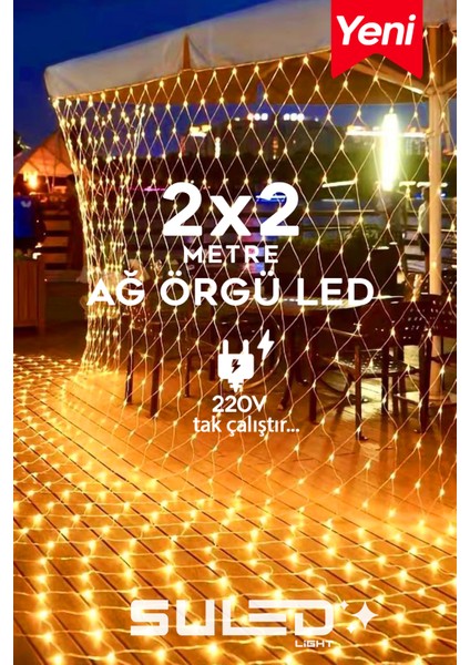 2 x 2 m Ağ LED Işık Gün Işığı 220 V Fişli Dekoratif LED Işık İç & Dış Mekan Süsleme Parti Ambiyans
