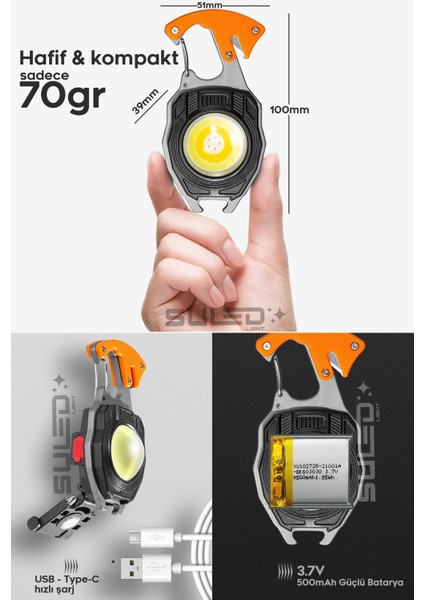 Kamp Plus Multi Fonksiyonel Fener Çok Amaçlı Şarjlı LED Işık - Acil Durum Kit