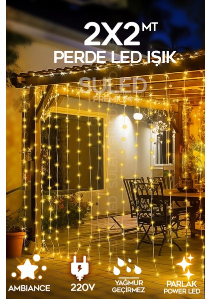 Perde LED Işık 144 Ledli 2 x 2 m 220 V Fişli İç ve Dış Mekan Ambiyans Süsleme ve Dekor LED Işık