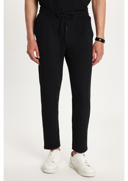 Erkek Standart Fit Pamuklu Fermuarlı Polo Yaka Beli Bağcıklı Siyah Eşofman Takımı fiyatları