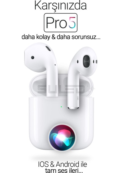 Pro5 Bluetooth Kulaklık Ios & Android Popup Bağlantılı Hey Siri ve Dokunmatik