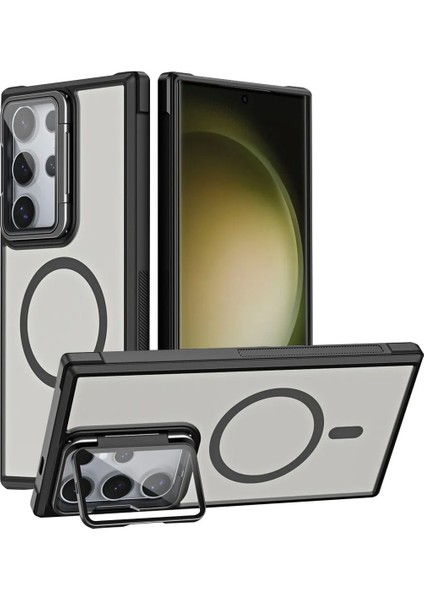 Samsung Galaxy S24 Ultra Uyumlu Standlı Kamera Kısmı Cam Korumalı Arkası Mat Renkli Magsafe Kılıf