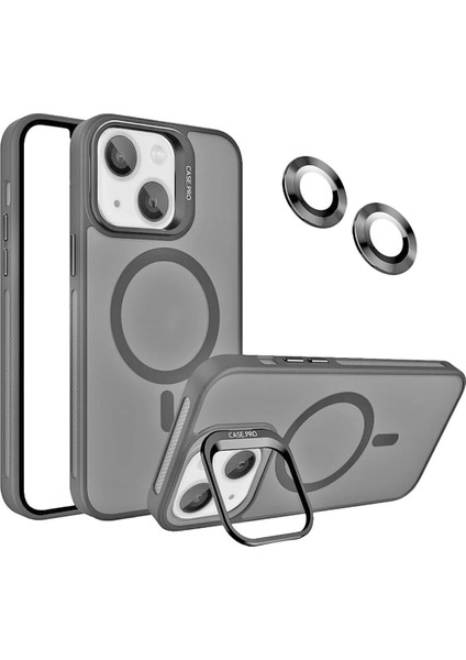 Apple Iphone 13 Uyumlu Kılıf Standlı Mat Magsafe Metal Tuşlu Kamera Lens Hediyeli Nevada Case