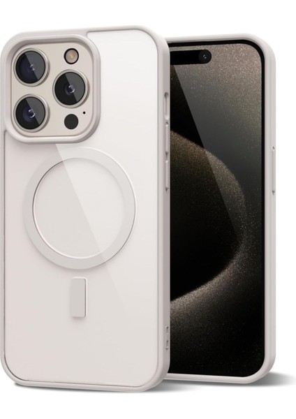 iPhone 15 Pro Uyumlu Kamera Çıkıntılı Şarj Destekli Kenarı Renkli Hassas Butonlu Magsafe Kılıf