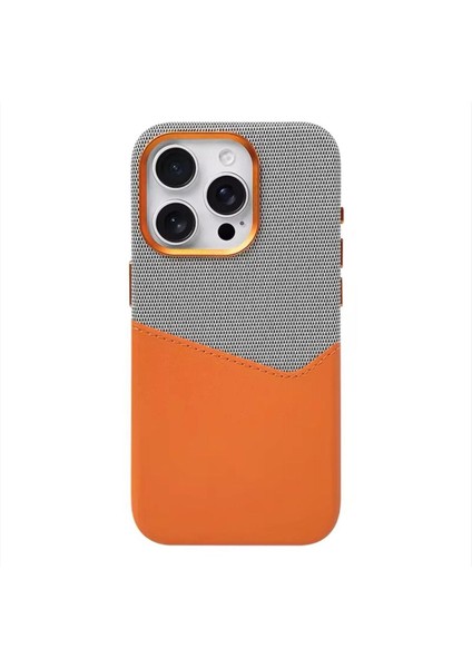 iPhone 16 Pro Max Uyumlu Kumaş ve Deri Karışımı Kartlıklı Metal Kamera Detaylı Sahra Kılıf modelleri