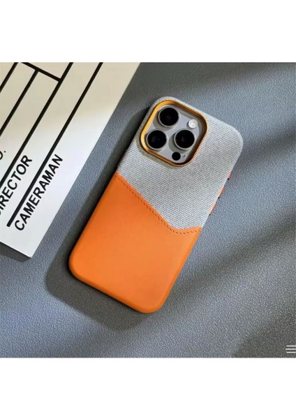 iPhone 16 Pro Max Uyumlu Kumaş ve Deri Karışımı Kartlıklı Metal Kamera Detaylı Sahra Kılıf fırsatları
