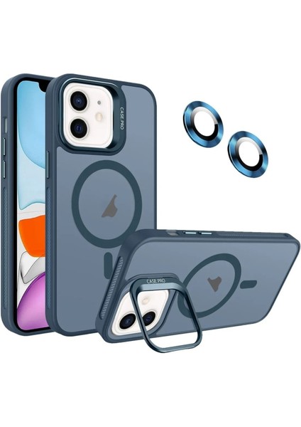 Apple Iphone 11 Uyumlu Kılıf Standlı Mat Magsafe Metal Tuşlu Kamera Lens Hediyeli Nevada Case