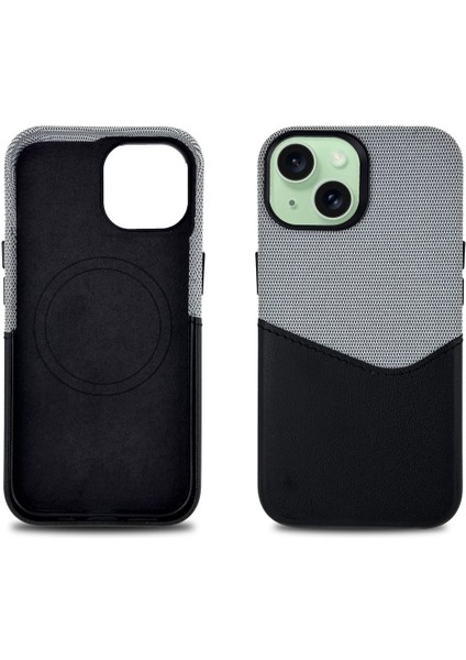 iPhone 15 Uyumlu Kumaş ve Deri Kaplamalı Kartlıklı Metal Kamera Detaylı Sahra Kılıf fiyatları