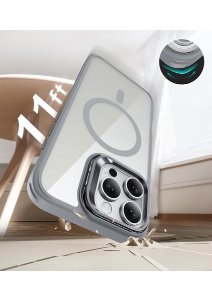iPhone 15 Pro Uyumlu Kenarları Renkli Stand Magsafe Kılıf