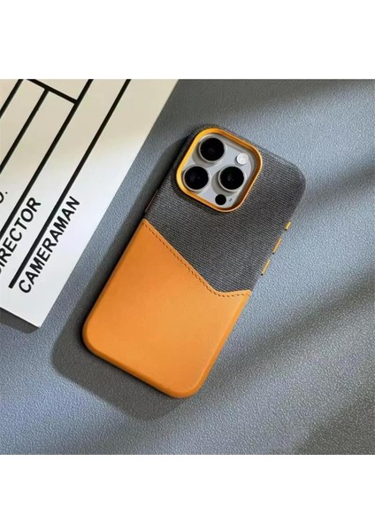 iPhone 16 Pro Max Uyumlu Kumaş ve Deri Karışımı Kartlıklı Metal Kamera Detaylı Sahra Kılıf indirimleri