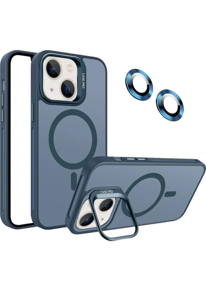 Apple Iphone 13 Uyumlu Kılıf Standlı Mat Magsafe Metal Tuşlu Kamera Lens Hediyeli Nevada Case