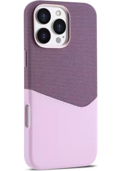 iPhone 16 Pro Max Uyumlu Kumaş ve Deri Karışımı Kartlıklı Metal Kamera Detaylı Sahra Kılıf